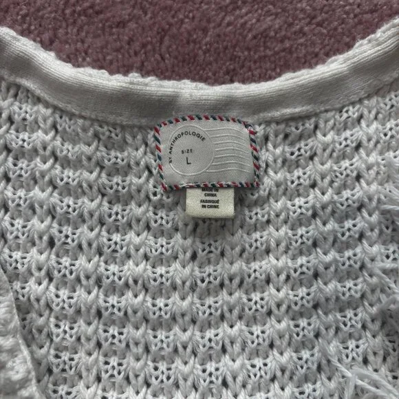 Anthropologie L Pacific Fringed Tank White Knit Fringe Blouse - Picture 4 of 5